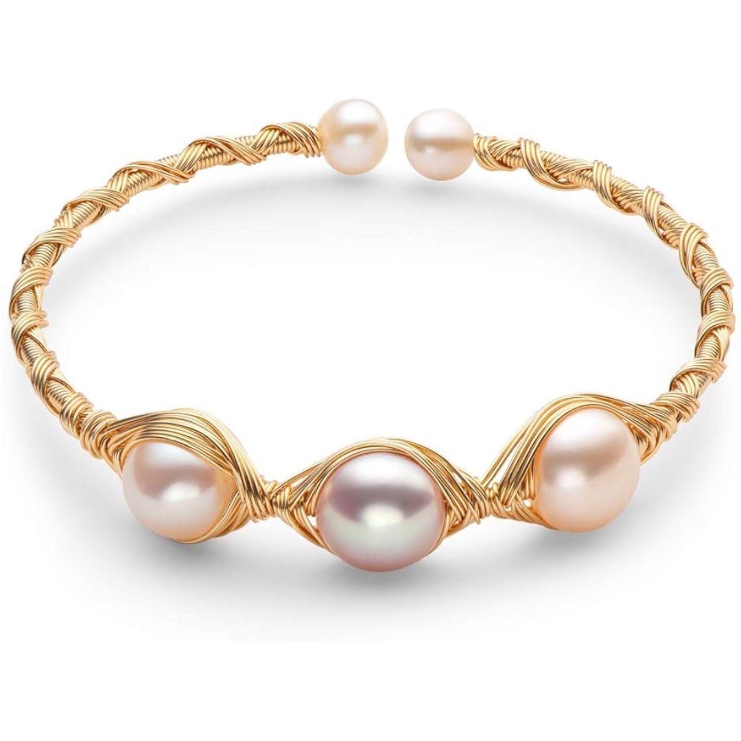 Bracelet jonc ouvert en perles de culture d'eau douce, bijoux cadeaux
