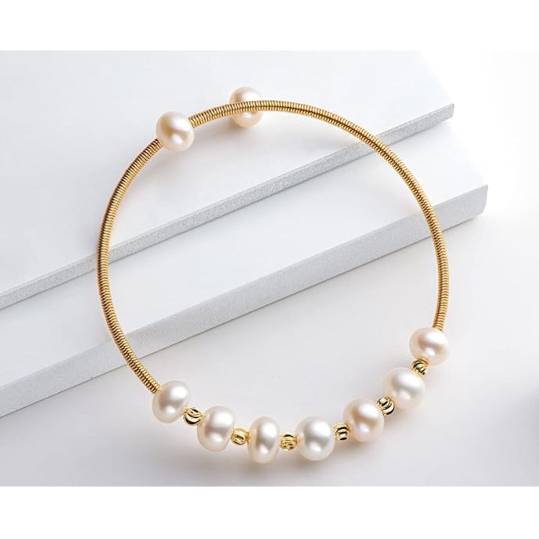Bracelet jonc ouvert en perles de culture d'eau douce, bijoux cadeaux