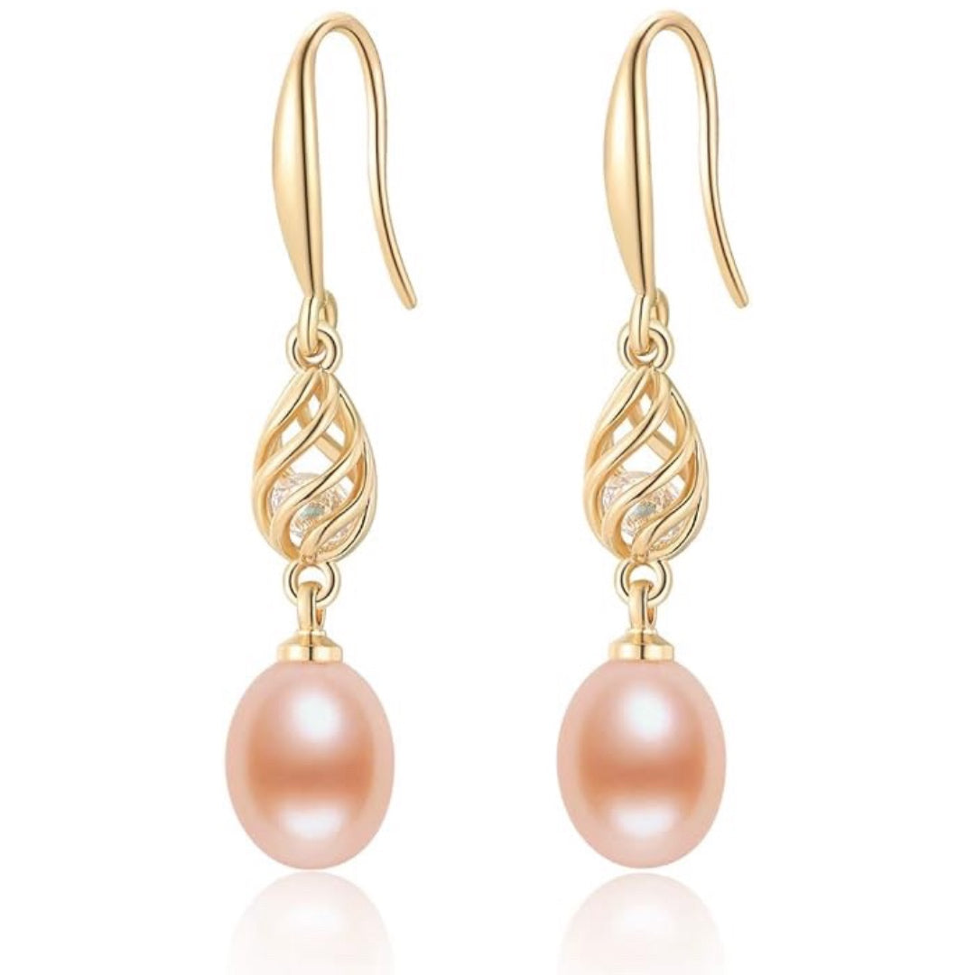 Pendientes colgantes de perlas cultivadas de agua dulce para mujer, de plata de ley chapada en oro de 14 quilates.