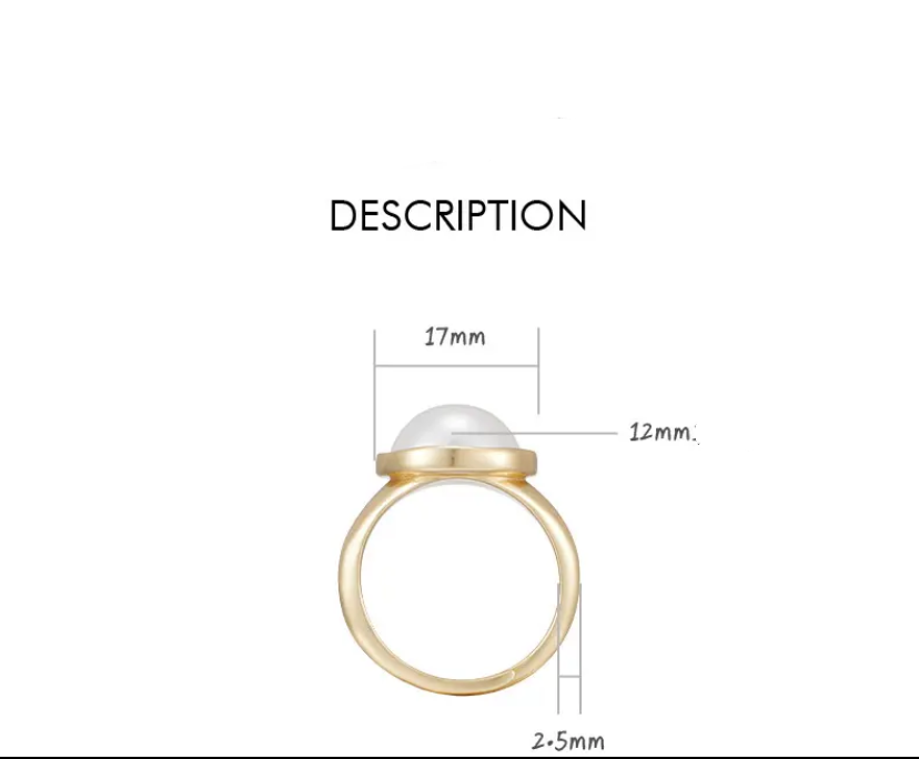 Adjustable Pearl Ring for Women – Elegant Gold Plated Open Band Ring with Simulated Pearl