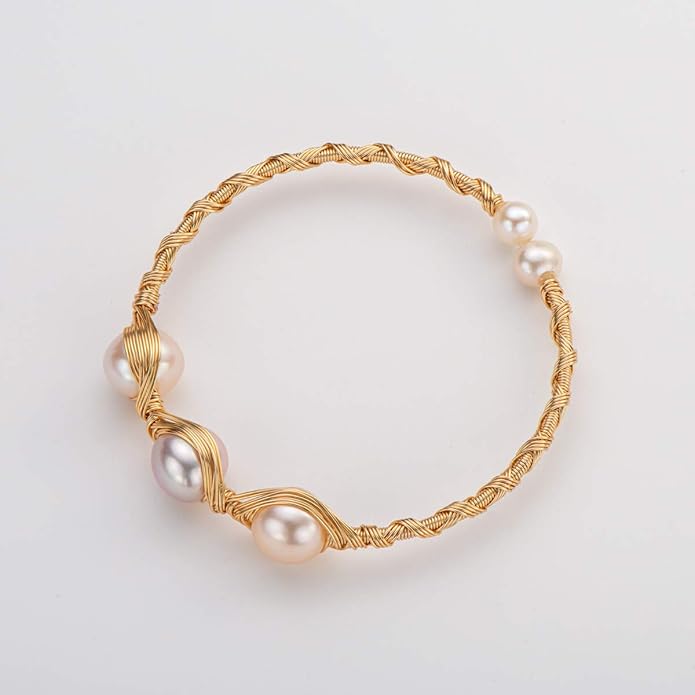Bracelet jonc ouvert en perles de culture d'eau douce, bijoux cadeaux