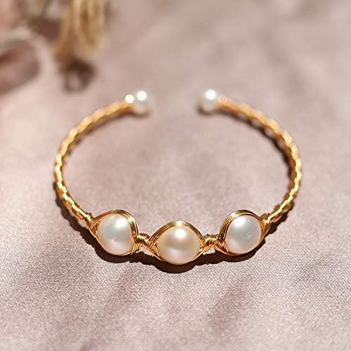 Bracelet jonc ouvert en perles de culture d'eau douce, bijoux cadeaux