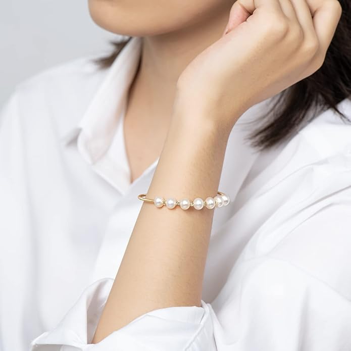 Bracelet jonc ouvert en perles de culture d'eau douce, bijoux cadeaux