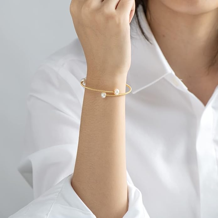 Bracelet jonc ouvert en perles de culture d'eau douce, bijoux cadeaux
