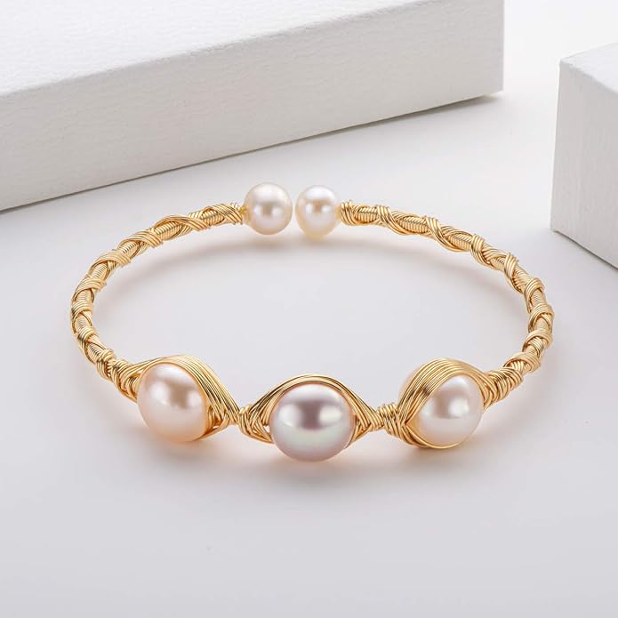 Bracelet jonc ouvert en perles de culture d'eau douce, bijoux cadeaux