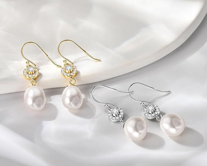 Elegant Sterling Silver Freshwater Pearl Drop Earrings for Women Classic Dangle Wedding Jewelry Gift