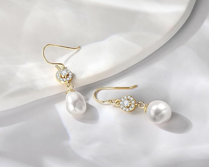 Elegant Sterling Silver Freshwater Pearl Drop Earrings for Women Classic Dangle Wedding Jewelry Gift