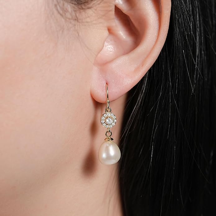 Elegant Sterling Silver Freshwater Pearl Drop Earrings for Women Classic Dangle Wedding Jewelry Gift