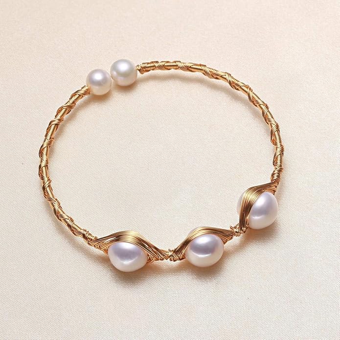 Bracelet jonc ouvert en perles de culture d'eau douce, bijoux cadeaux