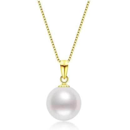 18K Gold Freshwater Cultured White Pearl Necklace Single Pearl Pendant Sterling Silver Chain