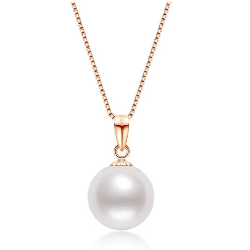 18K Gold Freshwater Cultured White Pearl Necklace Single Pearl Pendant Sterling Silver Chain