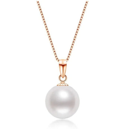 18K Gold Freshwater Cultured White Pearl Necklace Single Pearl Pendant Sterling Silver Chain