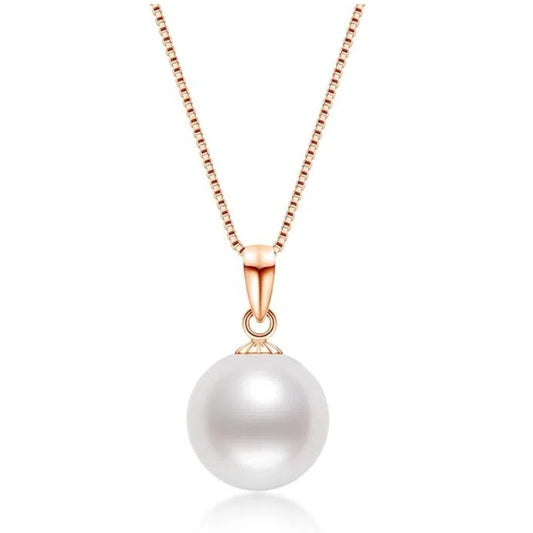 18K Gold Freshwater Cultured White Pearl Necklace Single Pearl Pendant Sterling Silver Chain
