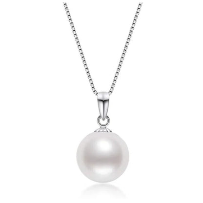 18K Gold Freshwater Cultured White Pearl Necklace Single Pearl Pendant Sterling Silver Chain