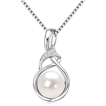 Freshwater Pearl Pendant Necklaces for Women, Sterling Silver Infinity Single Pearl Necklace