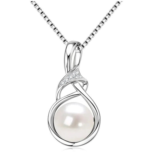 Freshwater Pearl Pendant Necklaces for Women, Sterling Silver Infinity Single Pearl Necklace