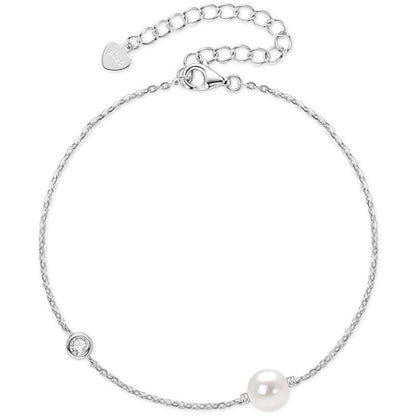 Dainty Freshwater Pearl Bracelet Delicat Sterling Silver White Pearl Link Chain Bracelets