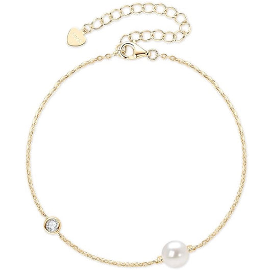 Dainty Freshwater Pearl Bracelet Delicat Sterling Silver White Pearl Link Chain Bracelets