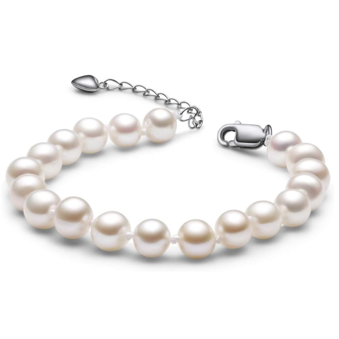 Pearl Bracelets 925 Sterling Silver Round White Freshwater Cultured Pearls Bracelet Gifts