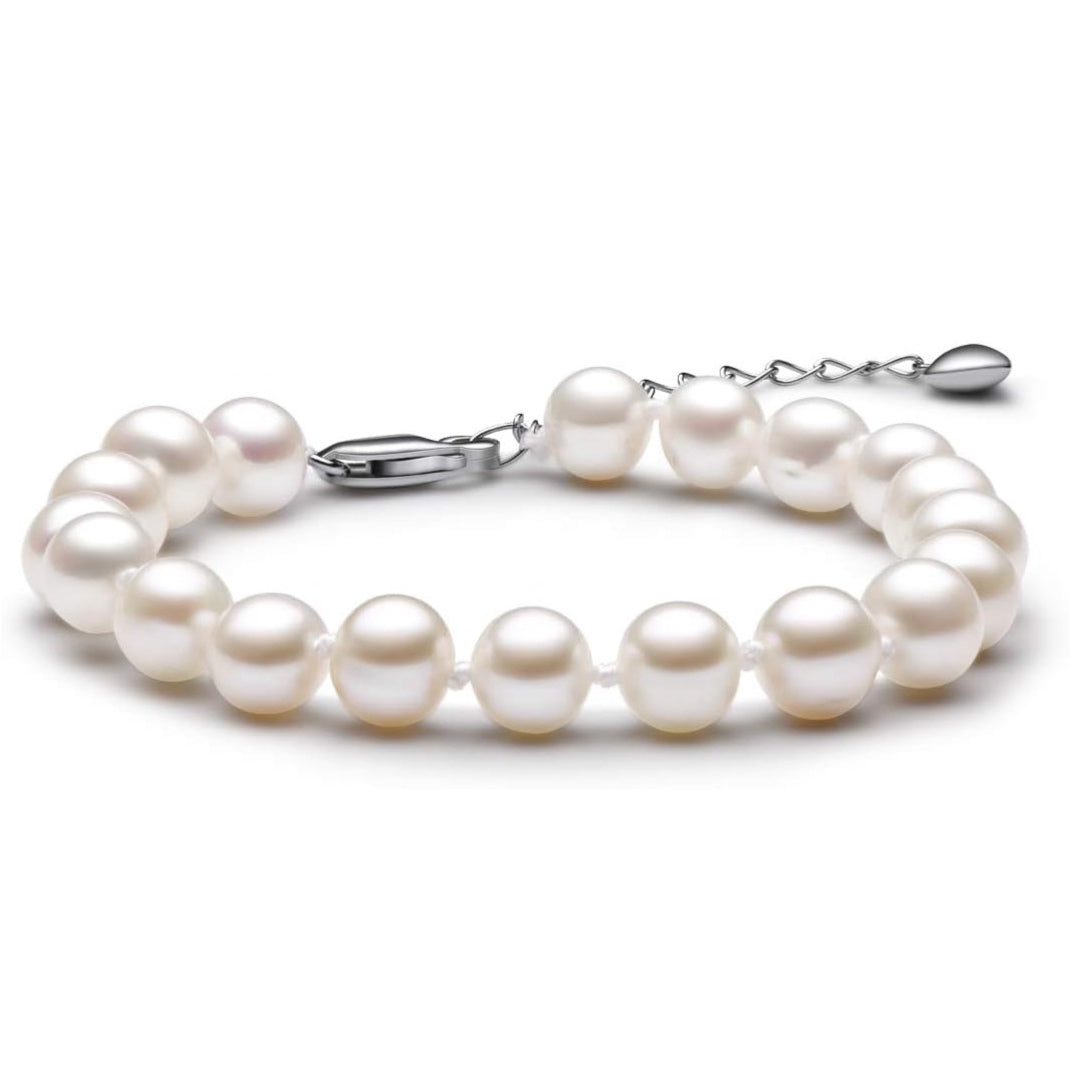 Pearl Bracelets 925 Sterling Silver Round White Freshwater Cultured Pearls Bracelet Gifts