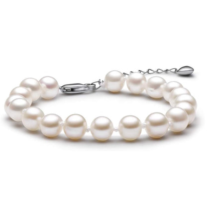 Pearl Bracelets 925 Sterling Silver Round White Freshwater Cultured Pearls Bracelet Gifts