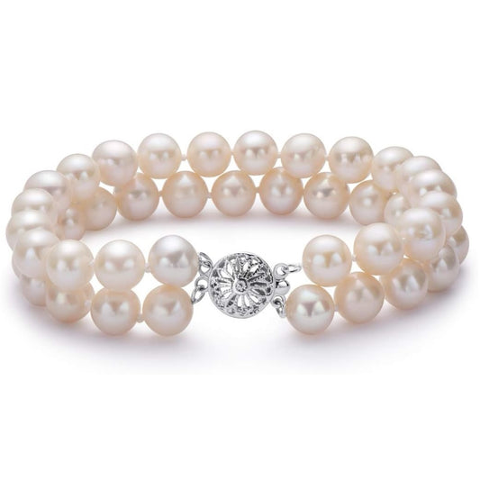 Double Row Pearl Bracelet Two Strand Freshwater Cultured White Pearl Bracelets