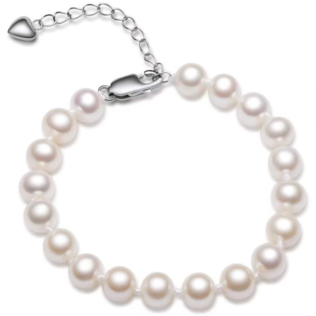 Pearl Bracelets 925 Sterling Silver Round White Freshwater Cultured Pearls Bracelet Gifts