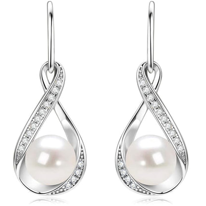 Pendientes de perlas de agua dulce para mujer, pendientes colgantes de perlas de plata de ley, joyería de boda, regalo