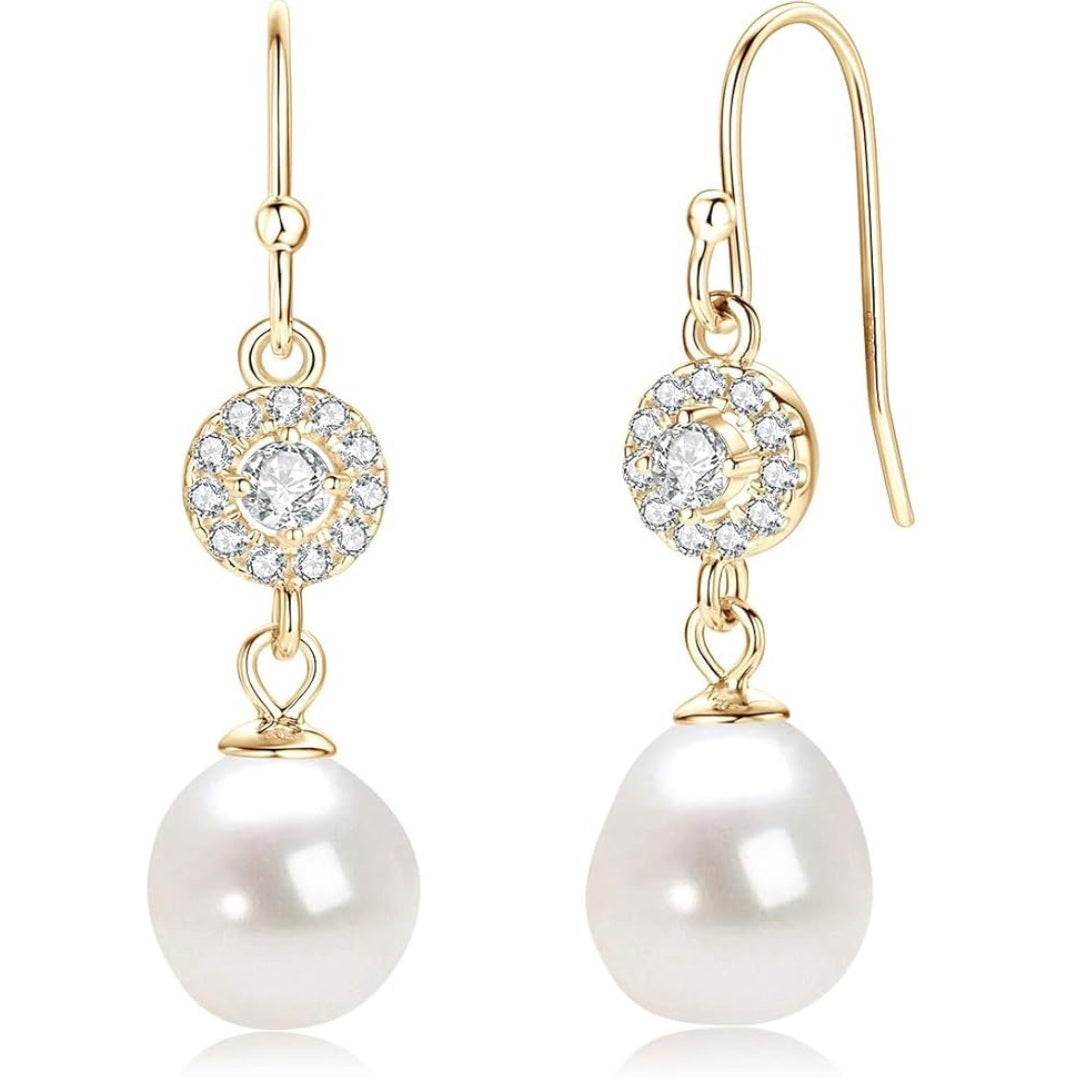 Elegant Sterling Silver Freshwater Pearl Drop Earrings for Women Classic Dangle Wedding Jewelry Gift