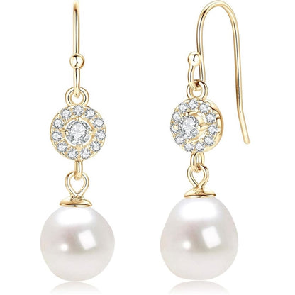 Elegant Sterling Silver Freshwater Pearl Drop Earrings for Women Classic Dangle Wedding Jewelry Gift