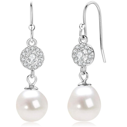 Elegant Sterling Silver Freshwater Pearl Drop Earrings for Women Classic Dangle Wedding Jewelry Gift