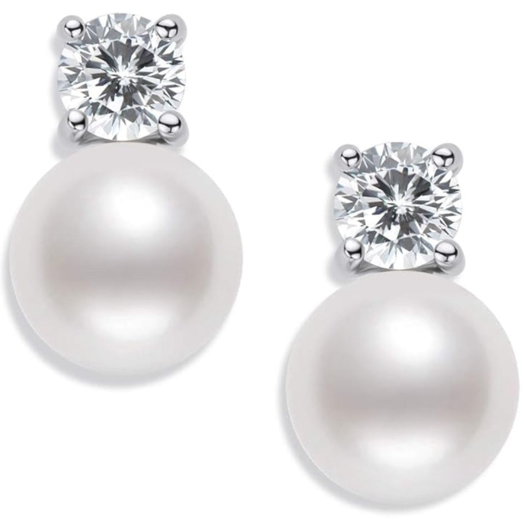 Pearl Stud Earrings June Birthstone Freshwater Cultured Shell White Pearl Drop Silver Earrings