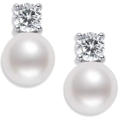 Pearl Stud Earrings June Birthstone Freshwater Cultured Shell White Pearl Drop Silver Earrings