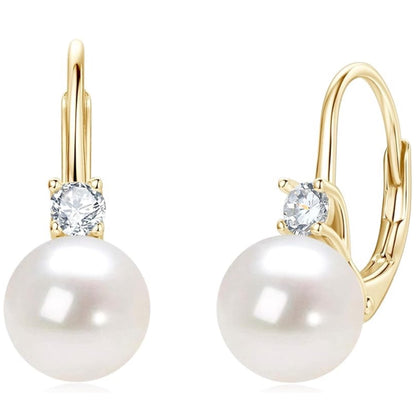 Pearl Hoop Earrings Sterling Silver Freshwater Cultured White Pearl Drop Dangle Earring