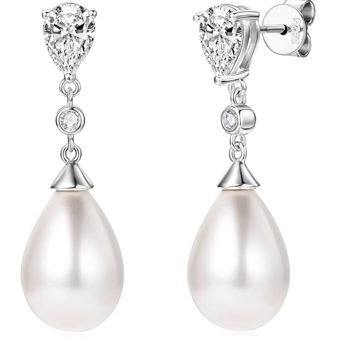 925 Sterling Silver Freshwater Pearl Drop Earrings for Women - June Birthstone Long Dangle Jewelry Gifts