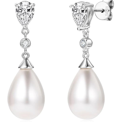 925 Sterling Silver Freshwater Pearl Drop Earrings for Women - June Birthstone Long Dangle Jewelry Gifts