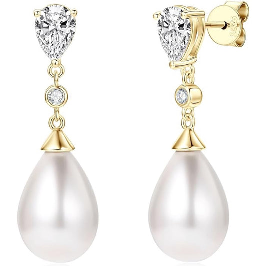 925 Sterling Silver Freshwater Pearl Drop Earrings for Women - June Birthstone Long Dangle Jewelry Gifts