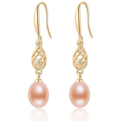 Pendientes colgantes de perlas cultivadas de agua dulce para mujer, de plata de ley chapada en oro de 14 quilates.