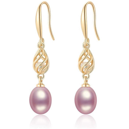 Pendientes colgantes de perlas cultivadas de agua dulce para mujer, de plata de ley chapada en oro de 14 quilates.