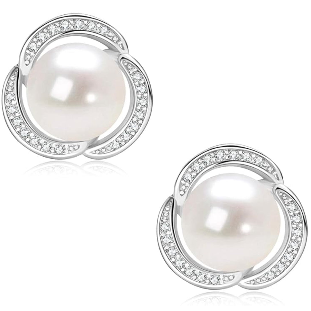 Pearl Stud Earrings 14K Gold Plated Freshwater Cultured White Pearl Jewelry Gifts