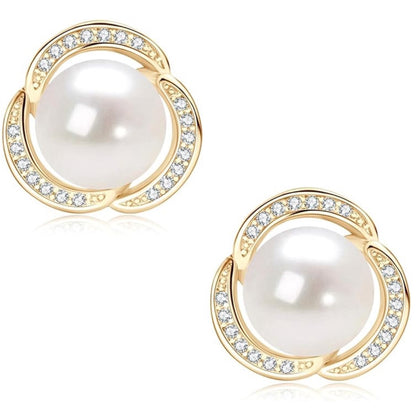 Pearl Stud Earrings 14K Gold Plated Freshwater Cultured White Pearl Jewelry Gifts