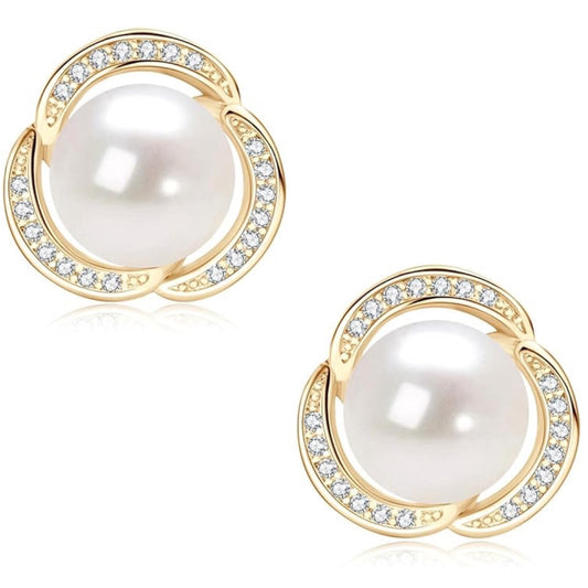 Pearl Stud Earrings 14K Gold Plated Freshwater Cultured White Pearl Jewelry Gifts