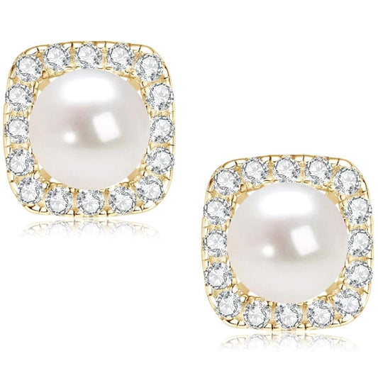 Pearl Stud Earrings Sterling Silver Dainty Pearl Earrings with Cubic Zircon Pearl Wedding Jewelry Gift