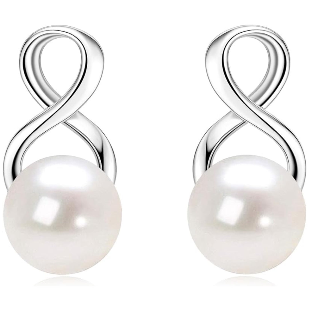 Freshwater Pearl Drop Earrings for Women, 925 Sterling Silver Infinity Pearl Drop Earrings