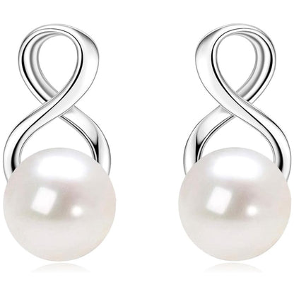 Freshwater Pearl Drop Earrings for Women, 925 Sterling Silver Infinity Pearl Drop Earrings