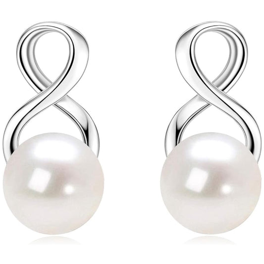 Freshwater Pearl Drop Earrings for Women, 925 Sterling Silver Infinity Pearl Drop Earrings