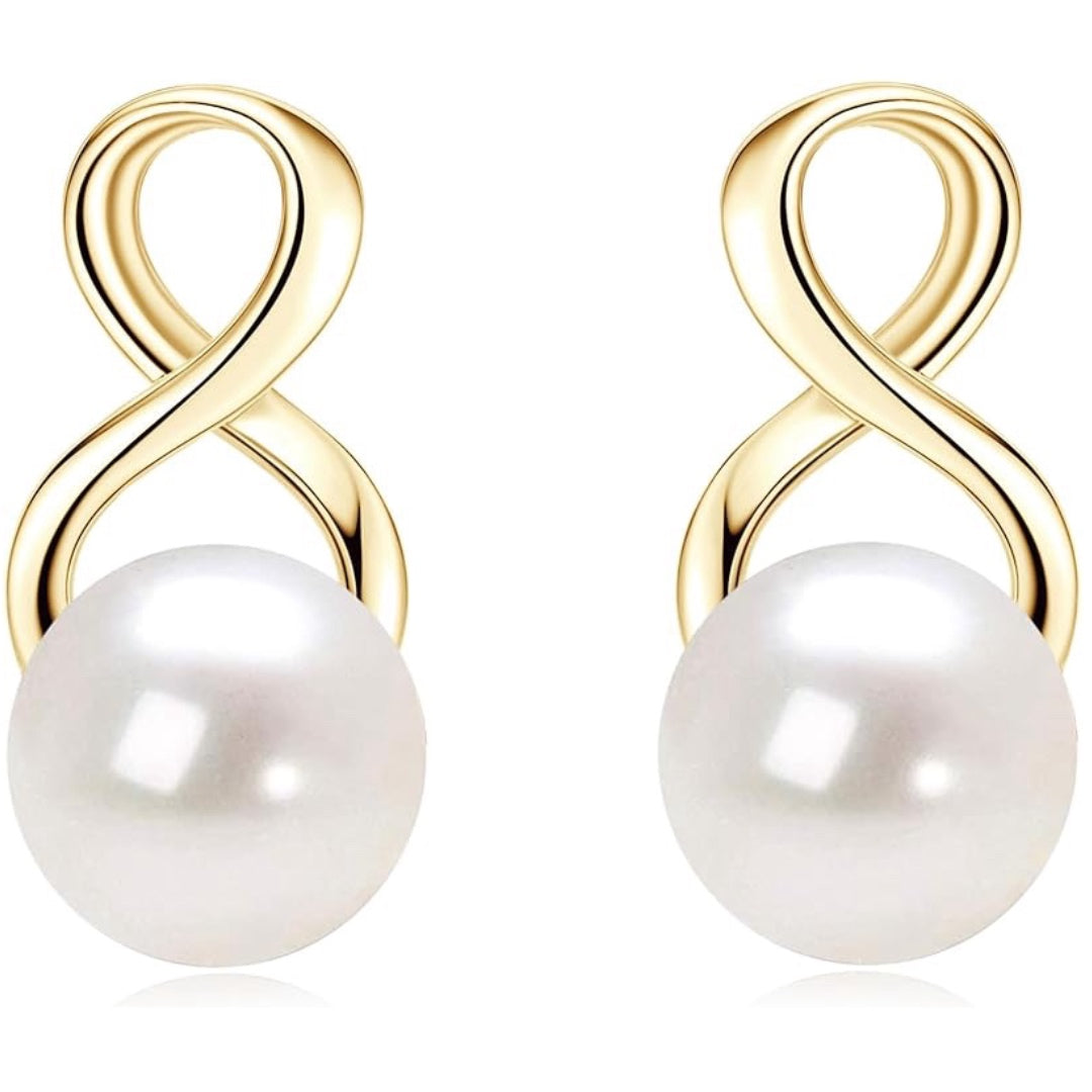 Freshwater Pearl Drop Earrings for Women, 925 Sterling Silver Infinity Pearl Drop Earrings