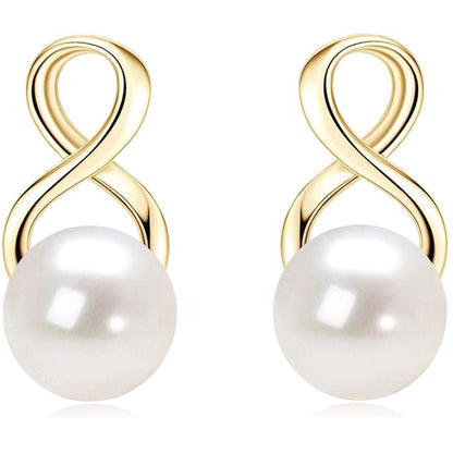 Freshwater Pearl Drop Earrings for Women, 925 Sterling Silver Infinity Pearl Drop Earrings