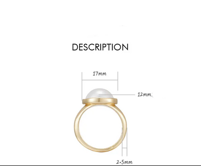 Adjustable Pearl Ring for Women – Elegant Gold Plated Open Band Ring with Simulated Pearl