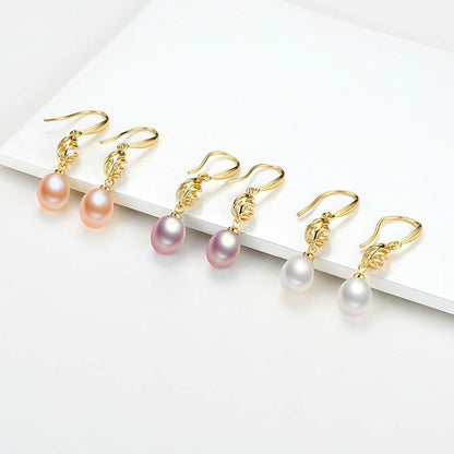 Pendientes colgantes de perlas cultivadas de agua dulce para mujer, de plata de ley chapada en oro de 14 quilates.